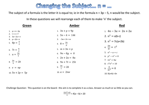 Rearranging formulae worksheet | Teaching Resources