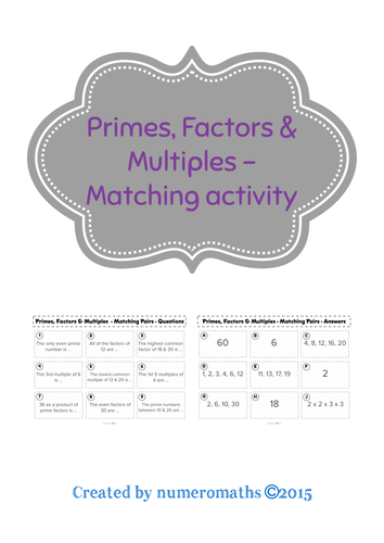 Primes, factors & Multiples - Matching activity