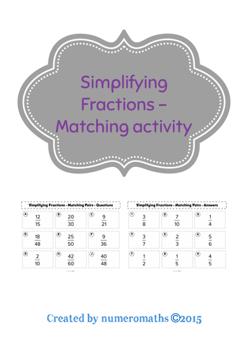 Simplifying Fractions - Matching activity