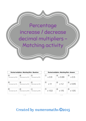 Percentage Increase/Decrease (Decimal multipliers) - Matching activity