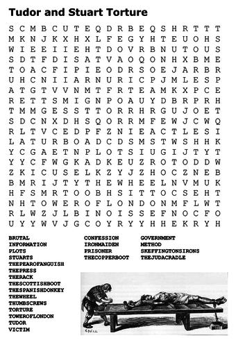 Tudor and Stuart Torture Word Search