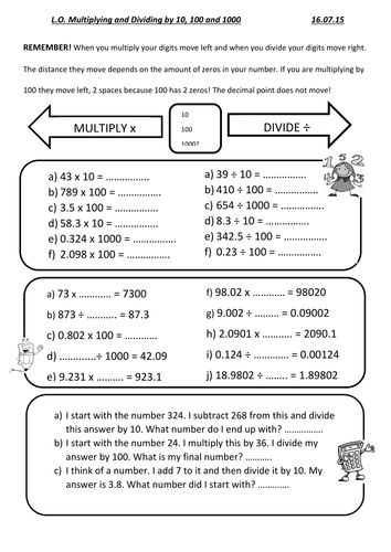 Multiply and divide by 10, 100 and 1000