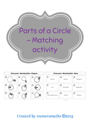 Parts of a Circle - Matching activity
