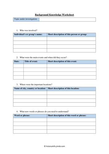 Background Research Worksheet
