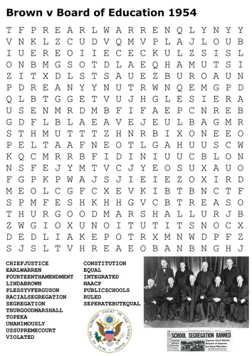 Brown v Board of Education 1954 Word Search