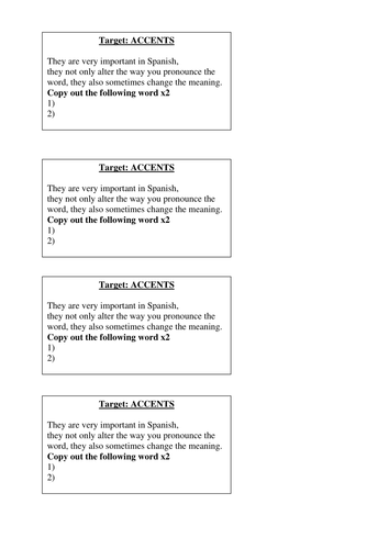 KS3 KS4 Spanish Marking Slips