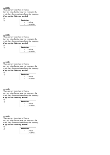 KS3 & KS4 French Marking Slips