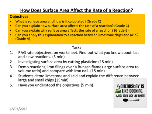 14-16 Chemistry lesson on Surface Area, involves simple practical experiments. 