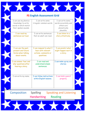 Writing assessment grids for books- New National Curriculum FS-YR 6