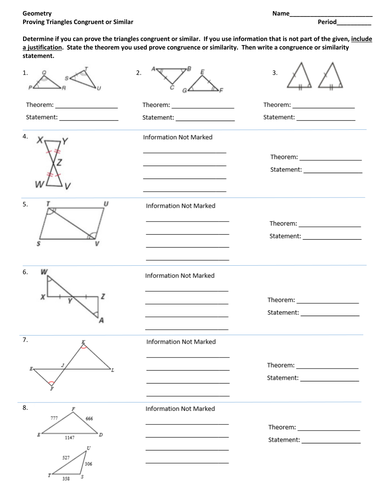 Similarity and Congruence Unit: Proving Triangles Similar/Congruent