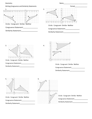 Similarity and Congruence Unit: Writing Congruence and Similarity Statements