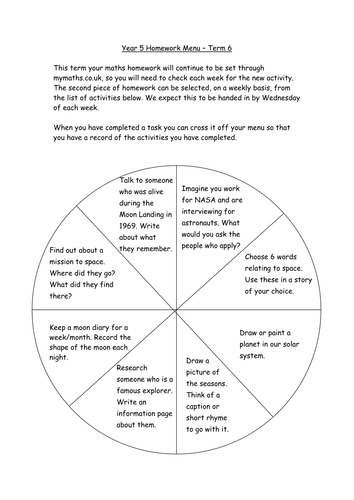 Homework menu ks2 image