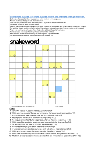 Snakeword - Sports Puzzle 2