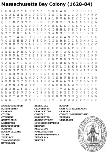 Massachusetts Bay Colony Word Search