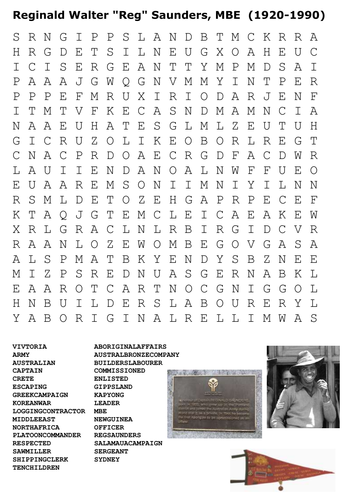 Reginald Walter "Reg" Saunders Soldier Word Search