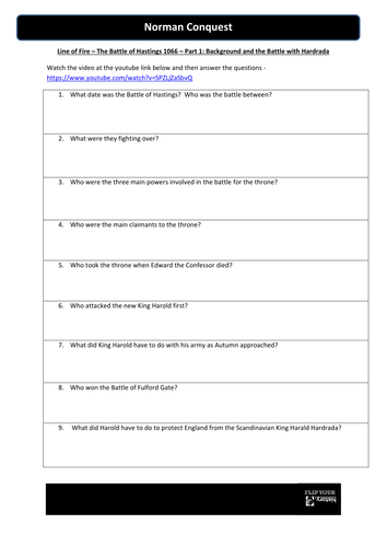 The Battle of Hastings 1066 - Flippedlearning video and WS