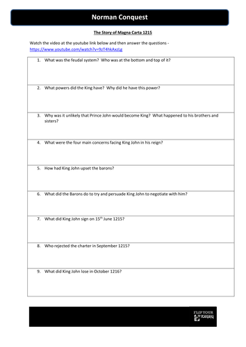 The Story of Magna Carta 1215 - Flippedlearning video and WS