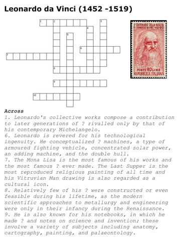 Leonardo da Vinci Quiz Crossword