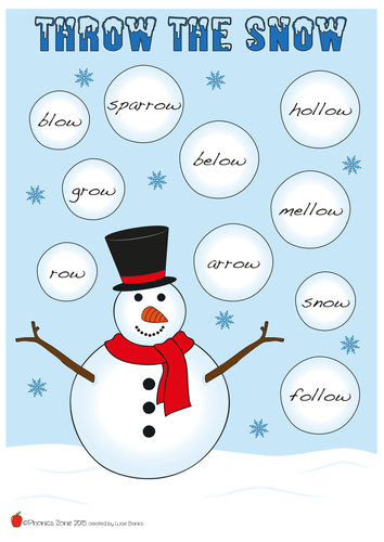 ow Phonics Game 'Throw the Snow'