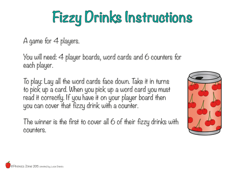 zz Phonics Game 'Fizzy Drinks'