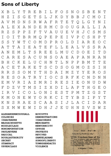 Sons of Liberty Word Search