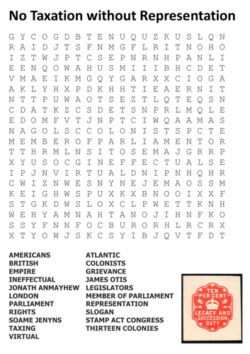 No Taxation without Representation Word Search
