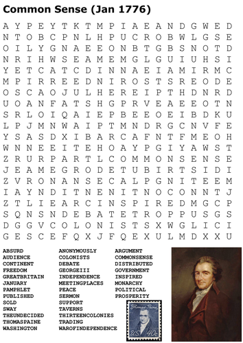 Common Sense - Thomas Paine Word Search
