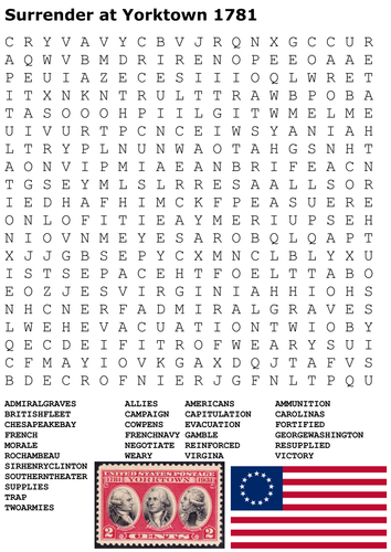 Surrender at Yorktown 1781 Word Search