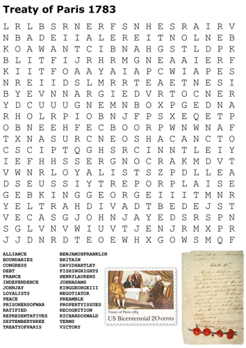 Treaty of Paris 1783 Word Search