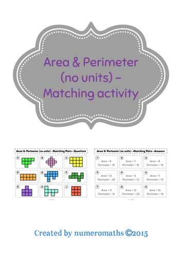 Area & Perimeter (no units) - Matching Activity