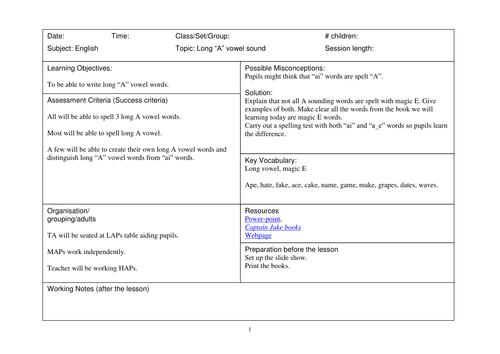 Long "A" sound with magic E