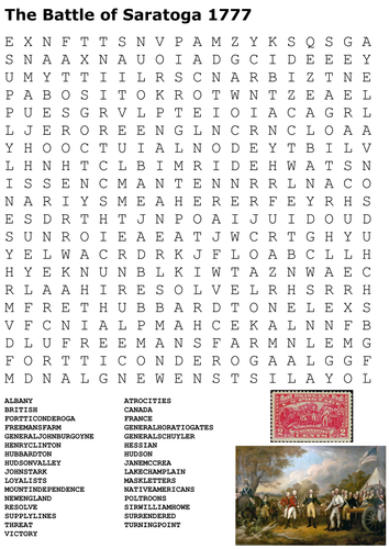 The Battle of Saratoga 1777 Word Search