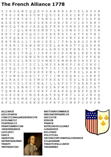 The French Alliance 1778 Word Search War Of Independence Teaching 