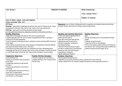 Stepping into Year 1 Back to School English Plan