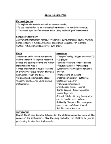 Minibeast Band Music Plan | Teaching Resources