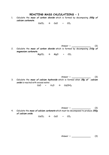 Chemistry: Reacting Mass Calculations Collection