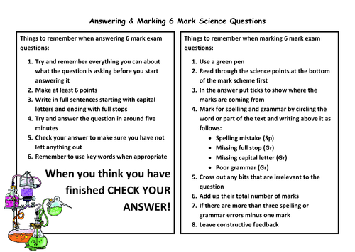 Answering & Marking 6 Mark Questions Help Sheet