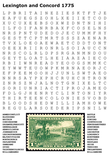 Lexington and Concord 1775 Word Search