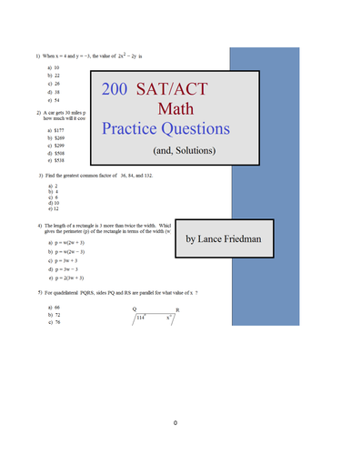 200 SAT ACT Math questions (USA)
