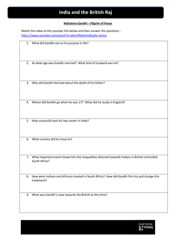 Gandhi Pilgrim of Peace - flippedlearning video link and WS