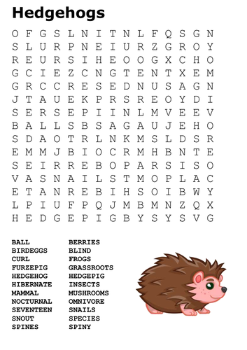 Hedgehog Word Search and Color 