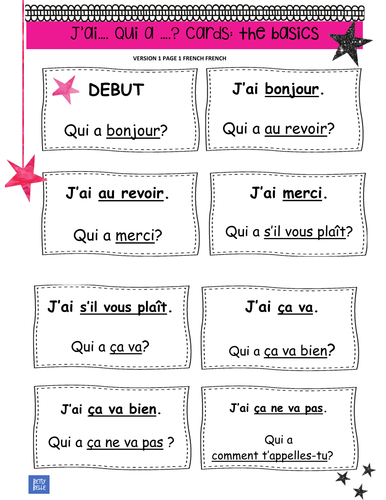 French: the basics Follow Me Cards 'I have Who has'