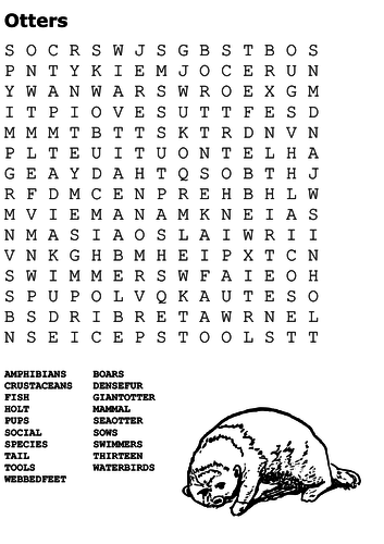 Otters Word Search and Color 