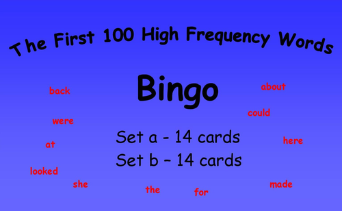The First 100 High Frequency Words Bingo