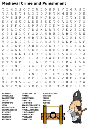 Medieval Crime and Punishment Word Search by sfy773 | Teaching Resources
