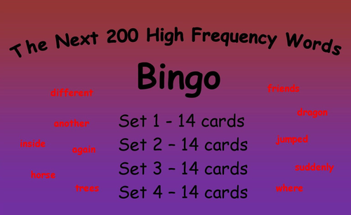 The Next 200 High Frequency Words Bingo