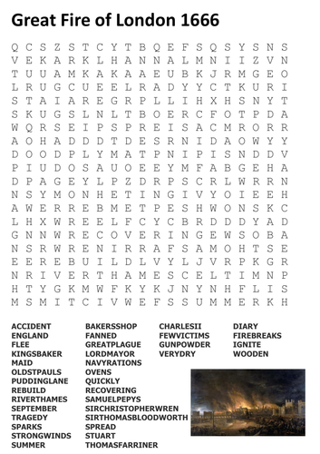 The Great Fire of London 1666 Word Search