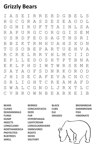 Grizzly Bears Word Search