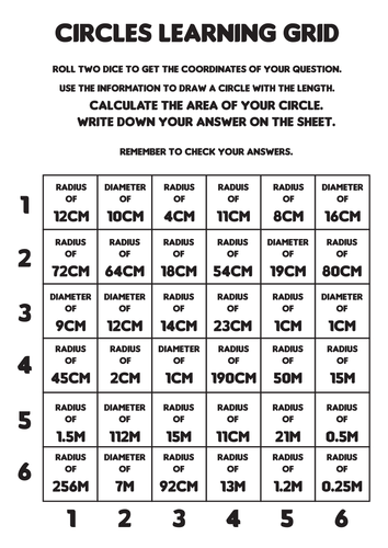 Area and Circumference of Circles - Learning Grid