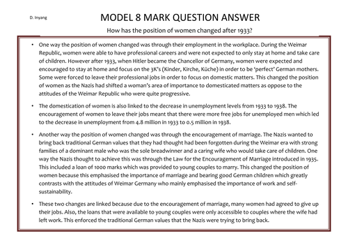 Edexcel History Weimar Germany - Model 8 Mark Answer
